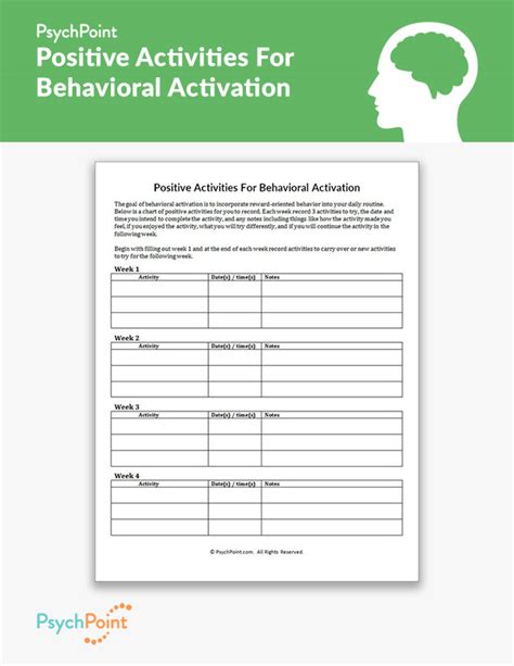 Positive Activities For Behavioral Activation Worksheet | PsychPoint