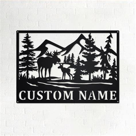 Custom Moose Wildlife Metal Wall Art, Personalized Moose Name Sign Decoration for Room, Moose ...