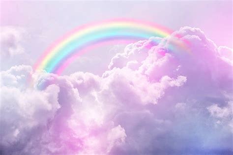 Rainbow Wall Mural Pink Clouds Sky Baby Girl Photo Wallpaper Nursery Room Decor Wall Stickers ...