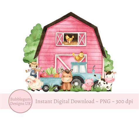 Pink Farm Barn PNG, Farm Animals Sublimation Design, Farm T Shirt ...