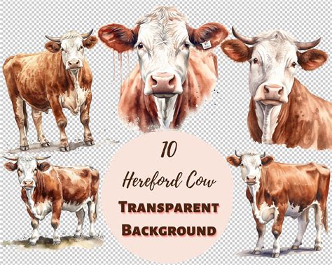 Hereford Cow Clipart Bundle Transparent PNG Collection, Digital Prints ...