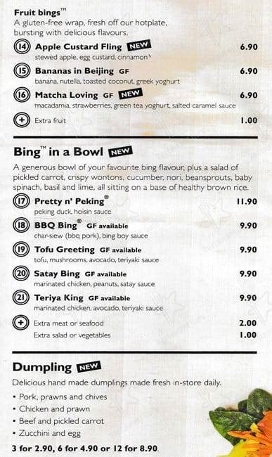 Menu at Bing Boy fast food, Wantirna South, Knox City Shopping Centre ...