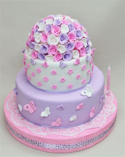 Flowers & Butterfly Cake by Violeta Glace | Girls first birthday cake, First birthday cakes ...