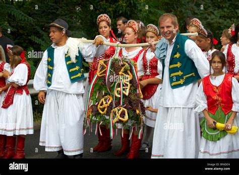 People in traditional Hungarian dress - Annual wine festival ( szuret fesztival ) - Badacsony ...