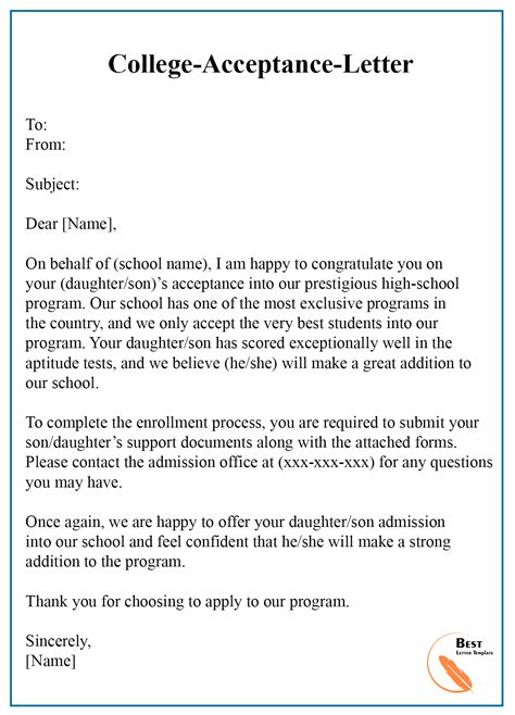 College Acceptance Letter Template - Format, Sample & Examples