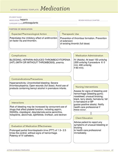 Ati Medication Template Heparin