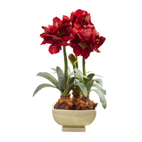 Nearly Natural 26 in. Amaryllis Arrangement with Vase Amaryllis Flowers, Amaryllis Bulbs, Fake ...