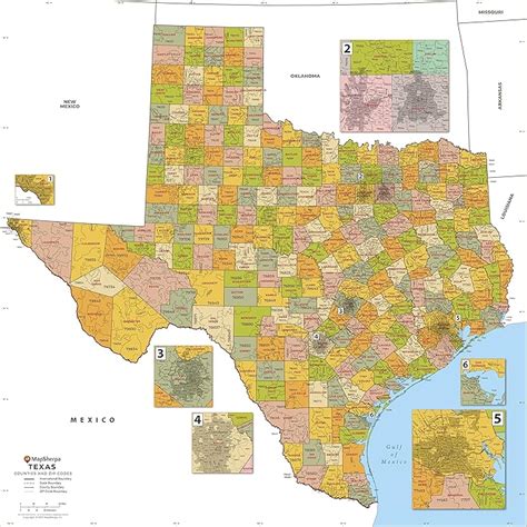 Buy Texas Zip Code and County Map - Shows All 254 Counties of Texas and ...