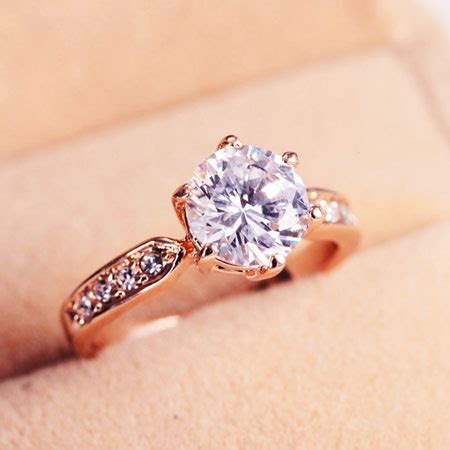 Rose Gold Six Prong Titanium Engagement Rings for Women - Couple-Rings.com