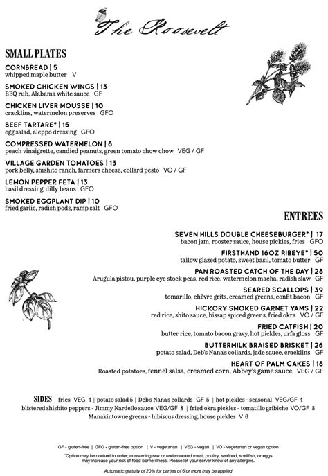 The Roosevelt - Our Menu