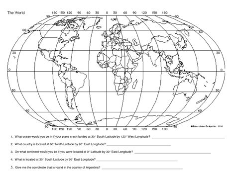 Latitude and longitude map, Map worksheets, World map latitude