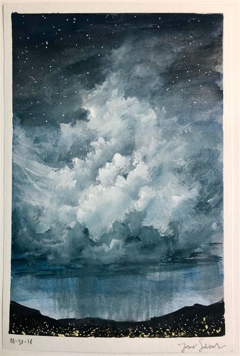 Storm Clouds at Night, Gouache, 6x9" : r/Art