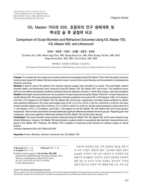 (PDF) Comparison of Ocular Biometry and Refractive Outcomes Using IOL ...