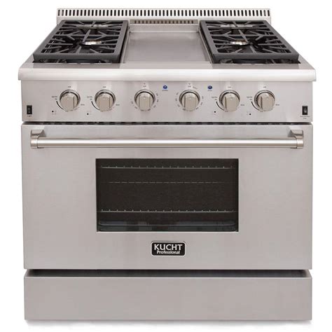 Kucht Pro-Style 36 in. 5.2 cu. ft. Propane Gas Range with Sealed Burners, Griddle and Convection ...