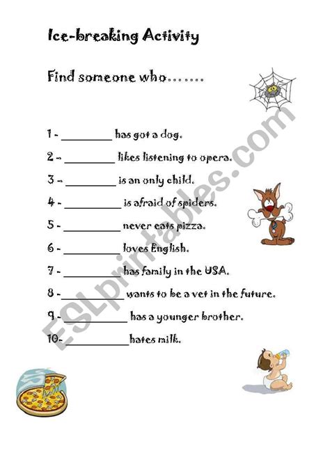 ice-breaking activity - ESL worksheet by graceoli