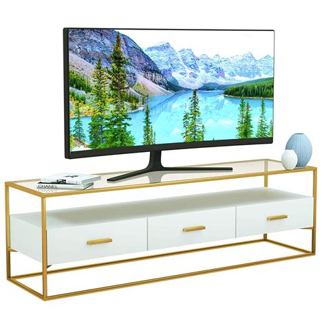 Mecor White TV Stand,Entertainment Center High Gloss 59 Inch Width,3 Drawers &Open Shelf Console ...