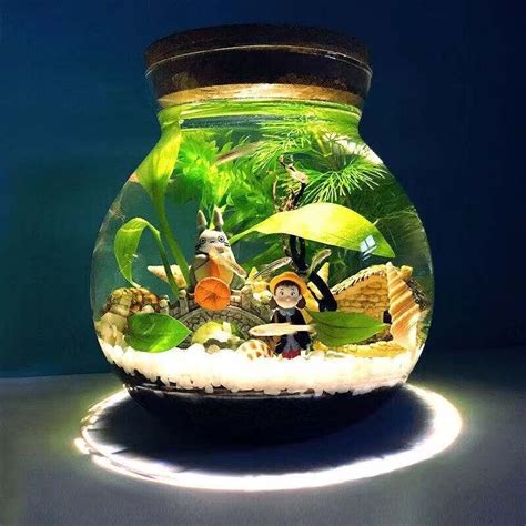 Aquarium Small Round Fish Tank Micro Bowl Landscaping Fighting Fish ...