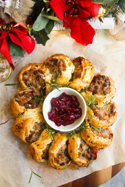 Easy Christmas Sausage Roll Wreath with Cranberries - Dished by Kate