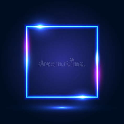 Neon Square Blue Frame on Dark Blue Purple Background. Stock Vector ...