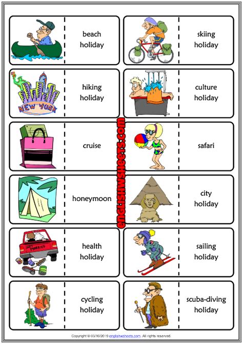 Holiday Types ESL Printable Dominoes Game For Kids