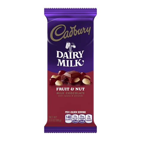 Cadbury, Fruit & Nut Milk Chocolate Candy Bar Box, 3.5 Oz., 14 Ct. - Walmart.com - Walmart.com