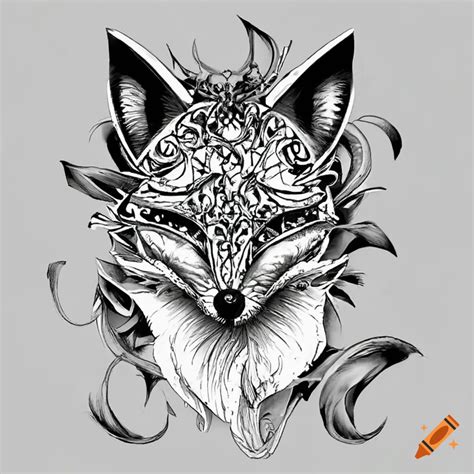 Black and white tribal fox tattoo design on Craiyon