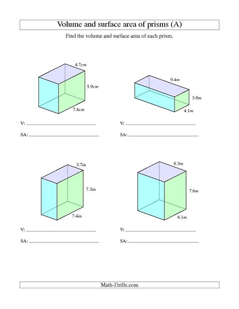 Area Volume And Surface Area Worksheets