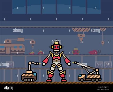 pixel art of robot building factory Stock Vector Image & Art - Alamy