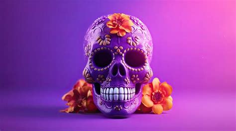 Premium AI Image | A single sugar skull or Catrina on a violet ...