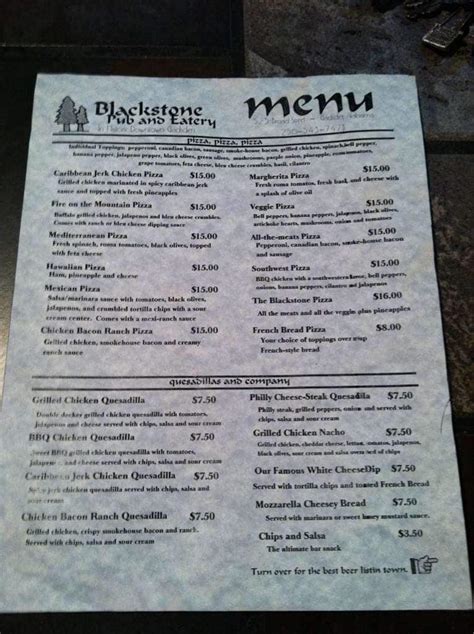 Menu at BLACKSTONE PUB & EATERY, Gadsden, 525 Broad St