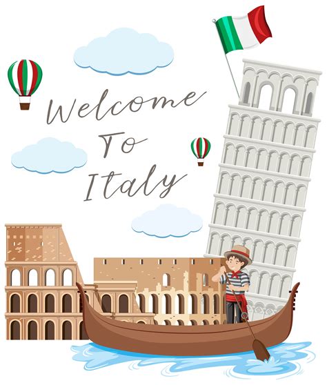 Italy Landmark on White Background 589346 Vector Art at Vecteezy