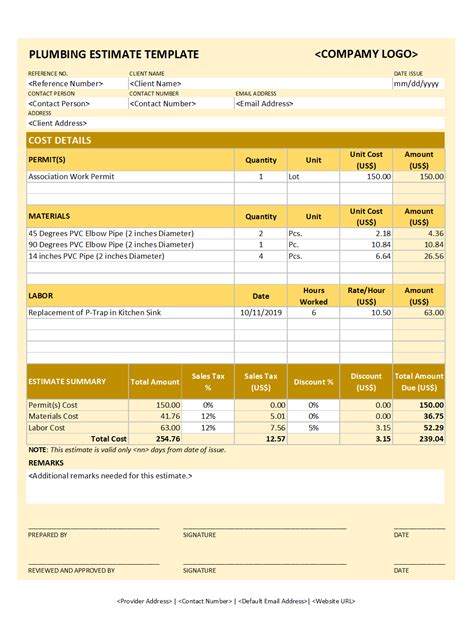 Download Plumbing Estimate Template v2 | Estimate template, Estimate ...