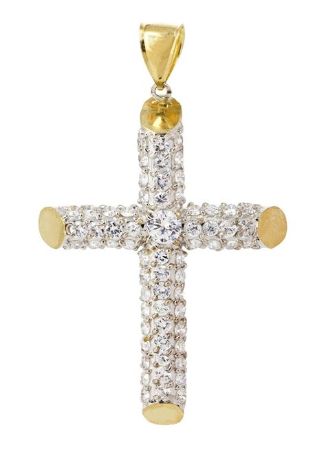 Big Gold Cross & Cz 10K Yellow Gold Pendant. | 17.3 Grams – FrostNYC