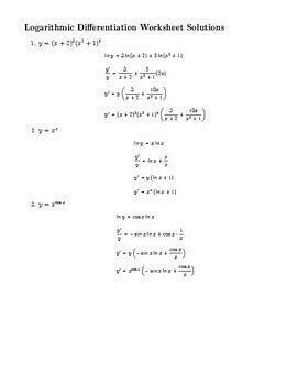 Logarithmic Differentiation: Worksheet + KEY [Calculus 1 Handout]