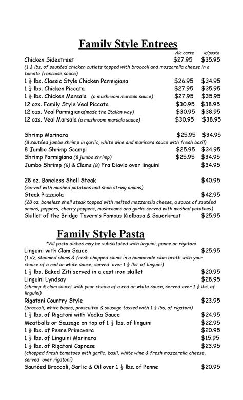 Dinner Menu | Lacey's Bridge Tavern