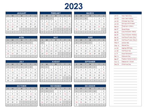 2023 Malaysia Annual Calendar with Holidays - Free Printable Templates