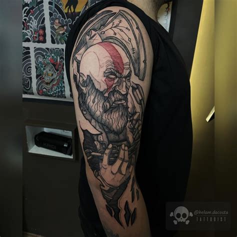 Kratos with Leviathan Axe - Blackwork Sketch Tattoo done for a client in a 13h long session : r ...