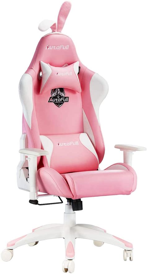 Autofull Pink Gaming Chair With Pink Bunny Ears - Cute Gaming Decor
