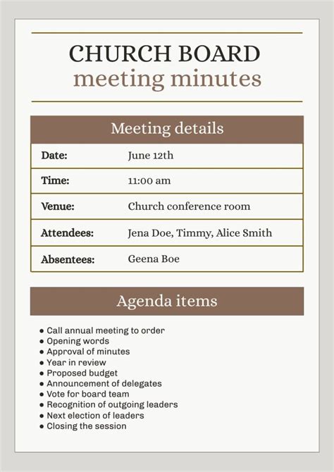 Free Printable Church Board Meeting Schedule template