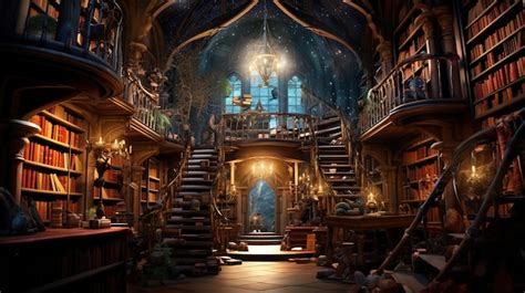 Premium AI Image | A wonderful fantastic old library full of magical books