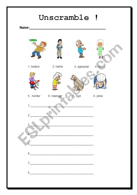 Family Unscramble - ESL worksheet by Jennifer