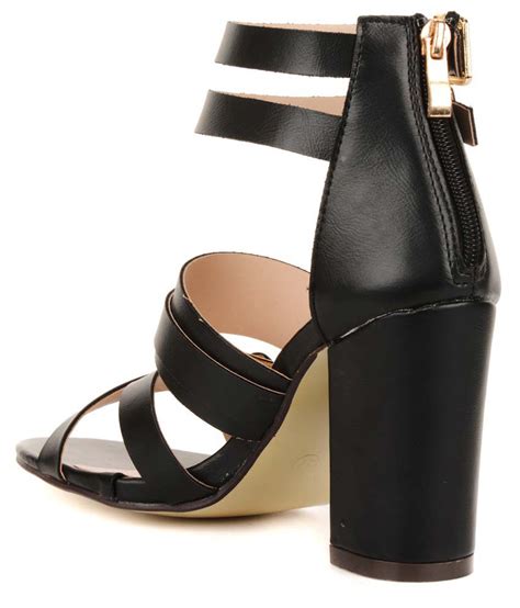 Flat N Heels Black Faux Leather Open Toe High Heel Sandals Price in India- Buy Flat N Heels ...