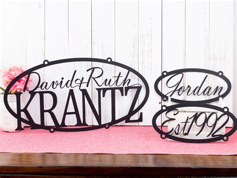 Custom Metal Family Name Sign Established in Laser Cut Steel, Outdoor Oval Metal Wall Art ...