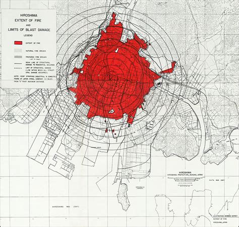 [Map] Map showing extent of fire and blast damage to Hiroshima, Japan by the atomic bomb dropped ...