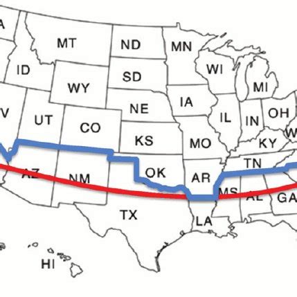 Map of the United States demonstrating the 33rd parallel (red line),... | Download Scientific ...