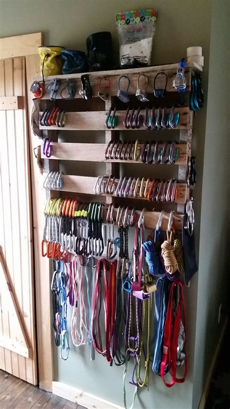 Climbing gear pallet organizer | Outdoor gear storage, Mountain ...