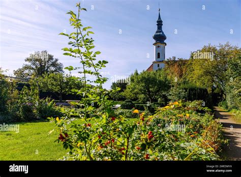 Church of St. Josef and Starnberg Castle Garden in Starnberg in Upper Bavaria, Bavaria, Germany ...