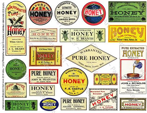 Honey Label Art Paper, Sticker Sheet, Antique Kitchen Collage, Paper Crafting, Kitchen ...