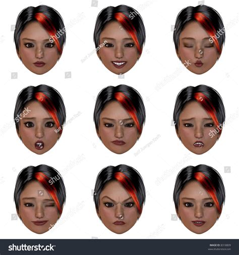 Computer Generated Face With Nine Expressions Image Contains A Clipping ...