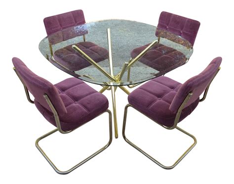 Vintage 70's Brass & Glass Table & Chairs | Chairish